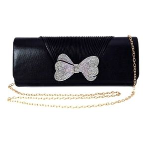 Black Satin Evening Bag Aurora Borealis Rhinestone